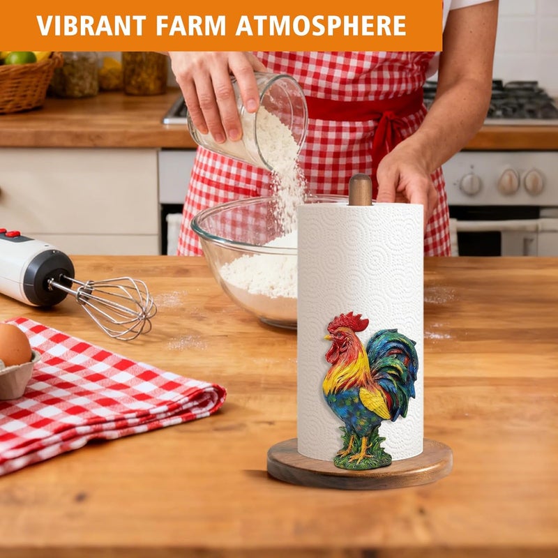 GAJ Rooster Paper Towel Holder - Modern Chicken Decor for Farmhouse Kitchen Bathroom Countertop - Gifts for Women Mom Grandma - 3D Cute Stuff Decorative Accessories - Image 2